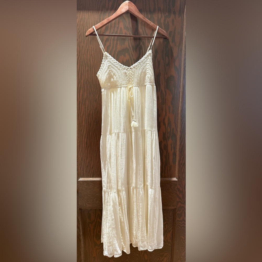 Elegant Cream crochet Maxi Dress
